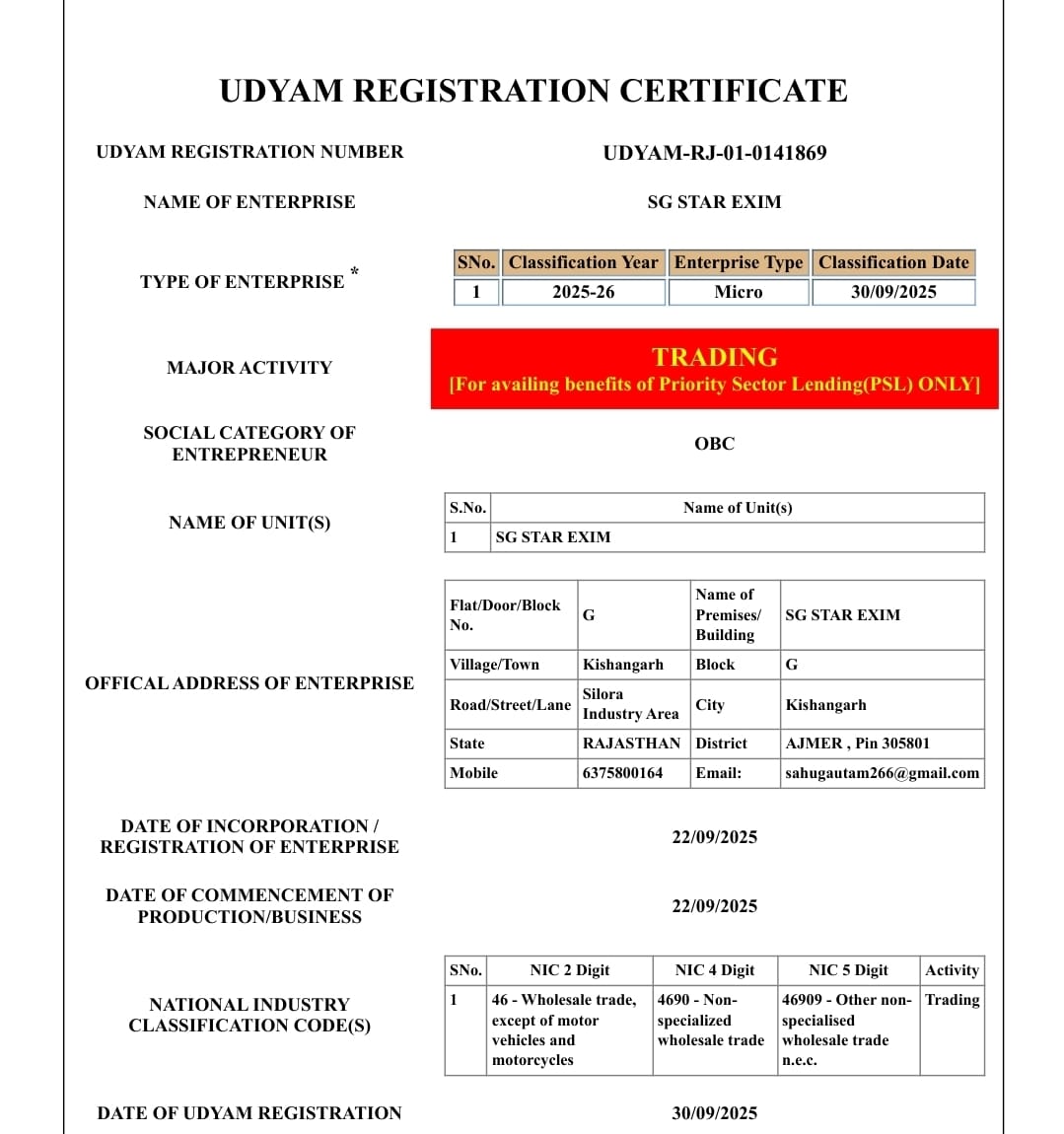 Govt Certificate
